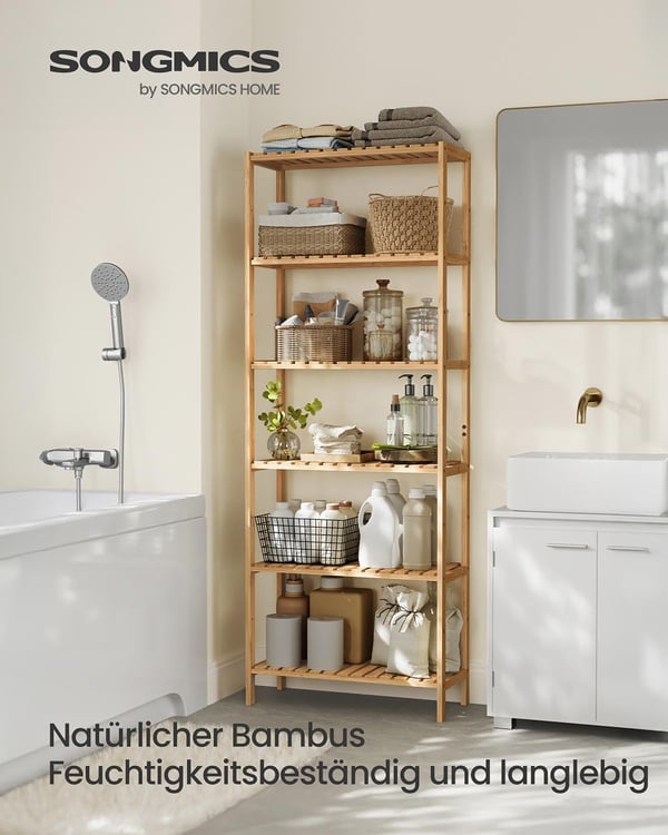 Badrumshylla, 26x60x160,9 cm, Beige