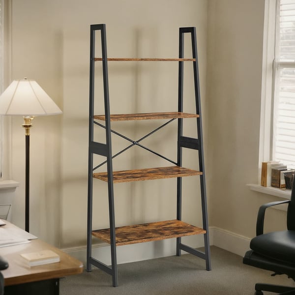 Bogreol, Stigeshelf, 63x34x137 cm, Brun