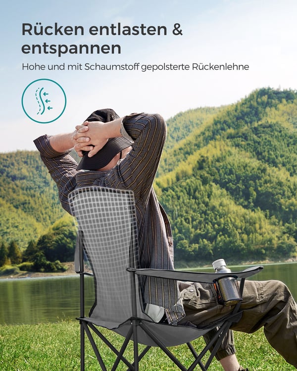 Campingstol, 55x90x102 cm, Grå Svart