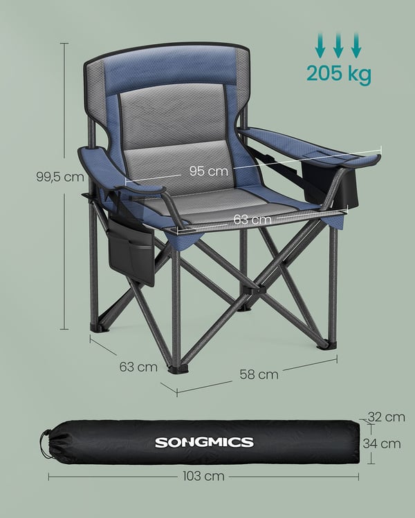 Campingstol, 63x95x99,5 cm, Blå