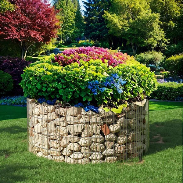 Dekorativ gabion, rund metall steinkurv, 90x40 cm, sølv