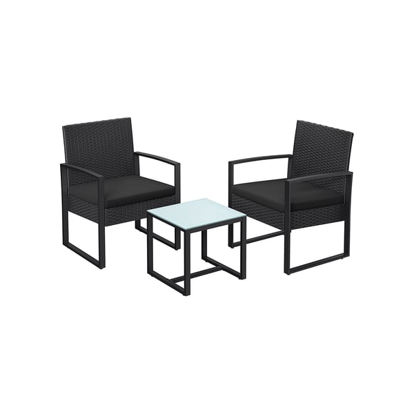Ulkona oleva oleskeluryhmä, PE-polyrattan, Pöytä ja 2 tuolia, 53x57,5x76 cm Tuoli, 42x40x39 cm Pöytä, Musta