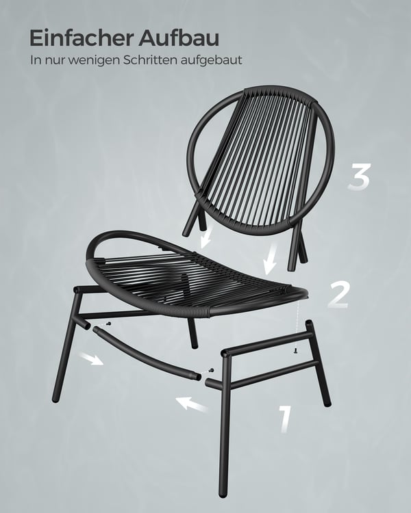 Utemøbelsett, 3 deler, 50x45 cm bord, 68x74x78 cm stoler, svart