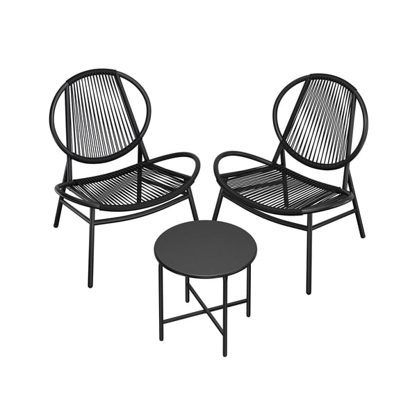 Utemøbelsett, 3 deler, 50x45 cm bord, 68x74x78 cm stoler, svart
