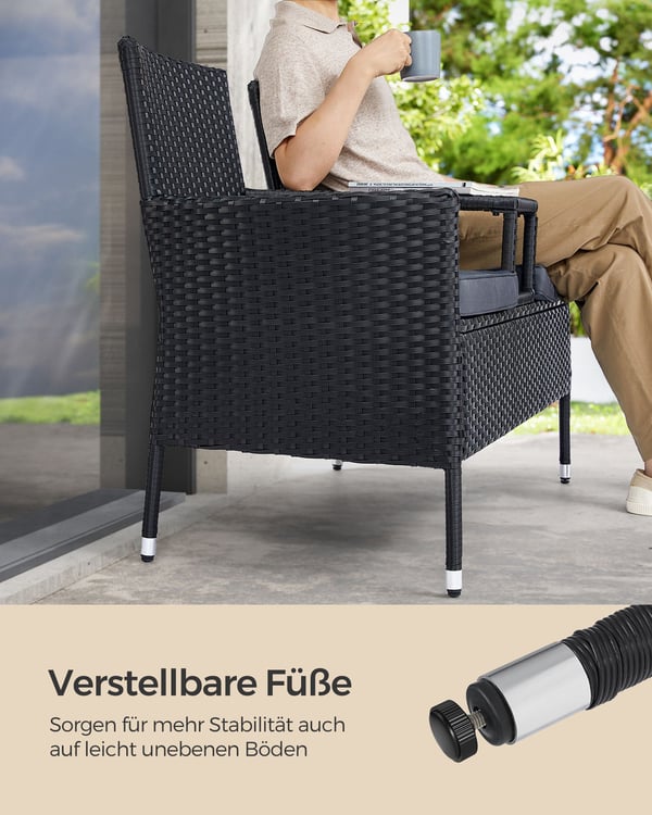 Hagemøbler, Utendørs sofagruppe med bord, 65x131x84 cm, Svart