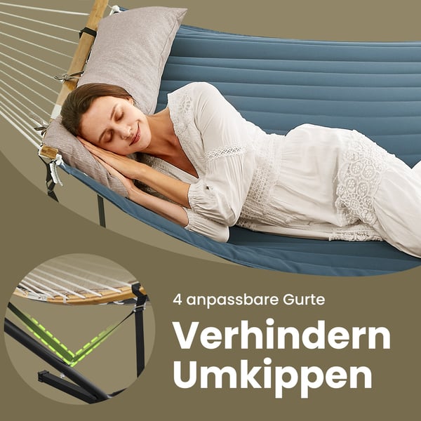 Hængekøje med stativ, 400x100x90 cm, sort stel, blå hængekøje
