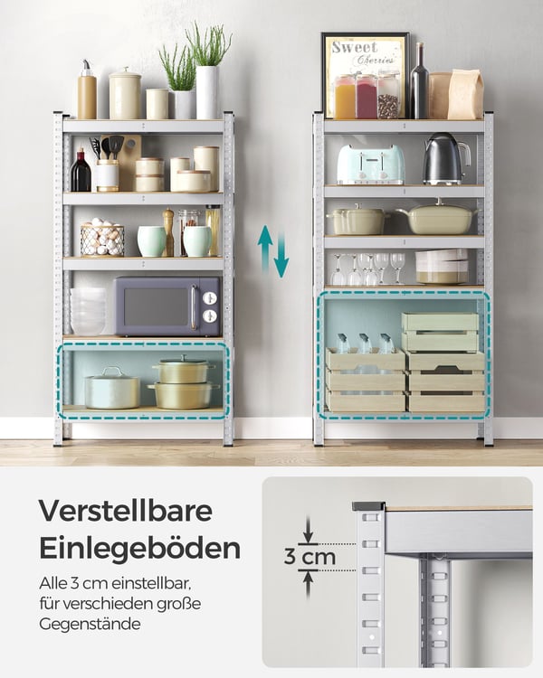 Oppbevaringshylle, 30x75x150 cm, Sølv