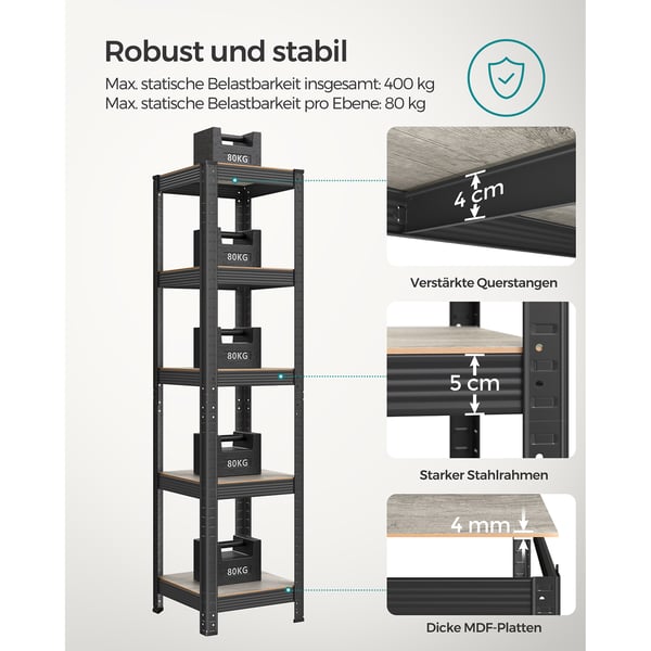 Robust hylle, 150x37x37 cm, Greige