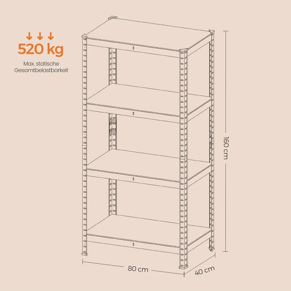 Seisova hylly, 40x80x160 cm, Harmaa