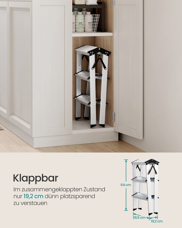 Aluminiumstige, multifunksjonell, 44x62x59 cm, sølv og svart