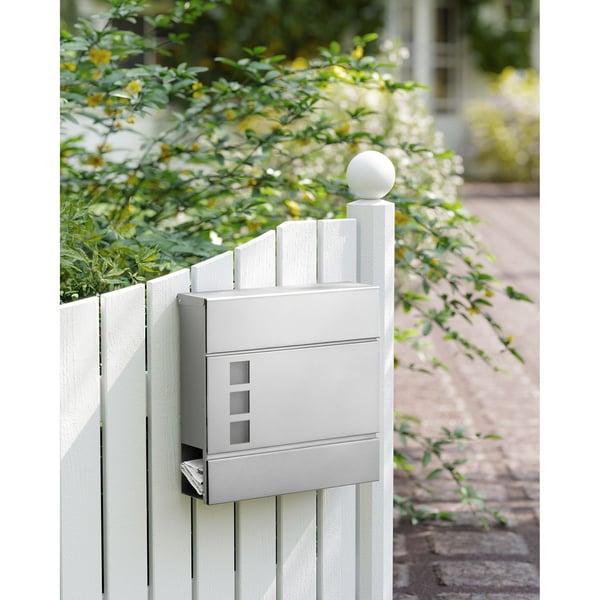 Vegghengt postkasse, 37x10.5x37 cm, Sølv