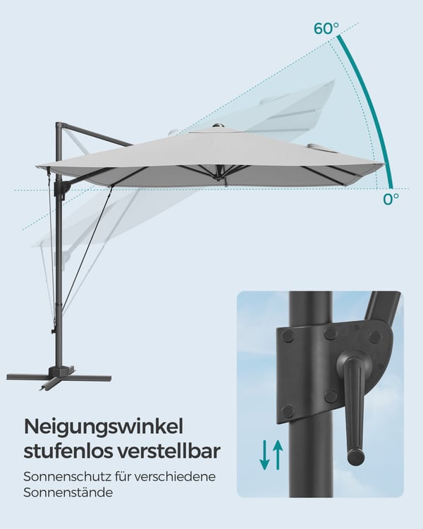 Havemølleparasol, 270x270 cm, Grå