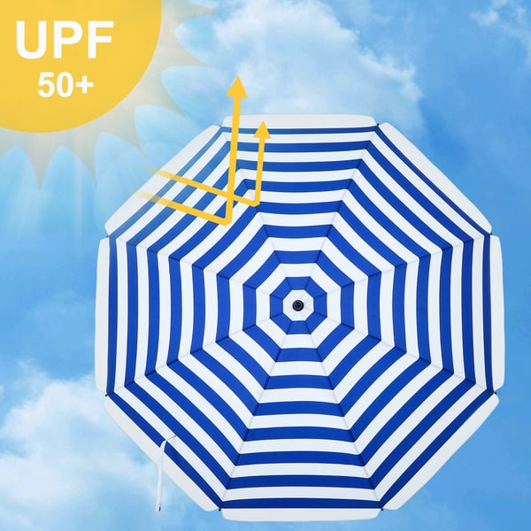 Strandparasol, 160 cm diameter, blå-hvidstribet