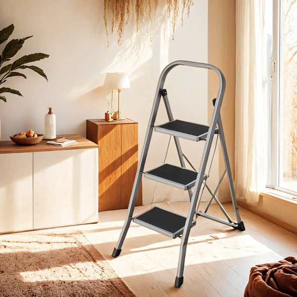 Taitettava tikas, teräs, 46,5x74,5x105 cm, harmaa