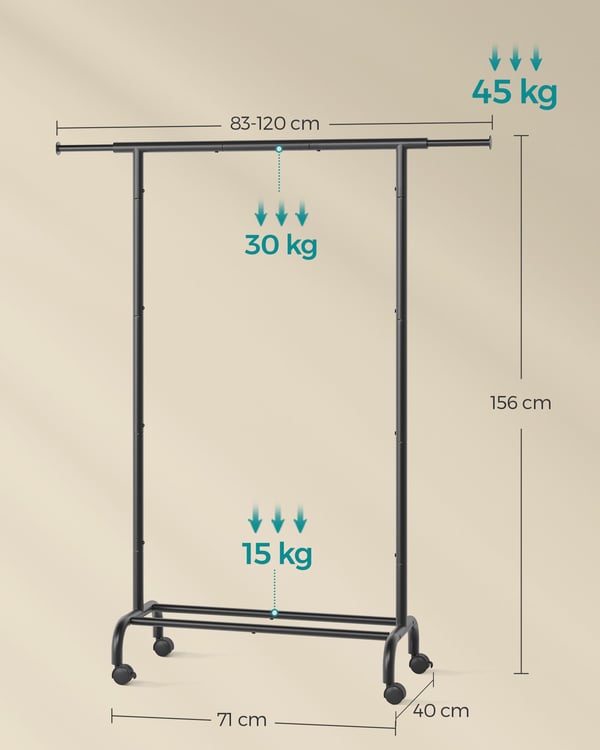 Tøjstativ, Stål, 40x83-120x156 cm, Sort