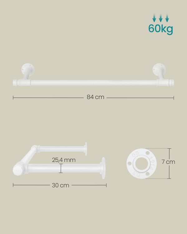 Klesstativ, Industriell, 30.4x170x7 cm, Svart