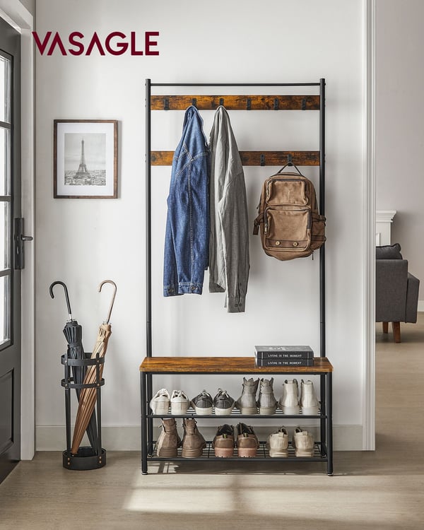 Stumtjener med skohyller, 32x85x175 cm, Brun Svart