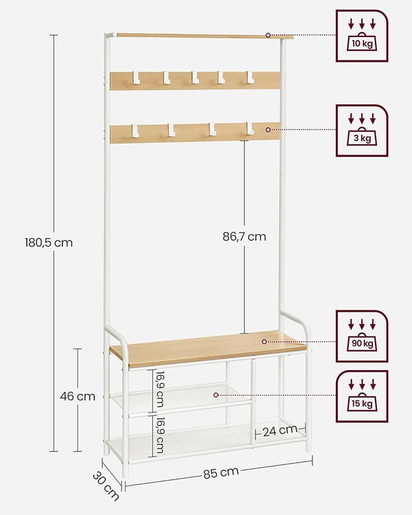Klesstativ, 30x85x180,5 cm, Brun Svart
