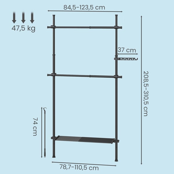 Vaateteline, 33.5x84-123x220-300 cm, Musta