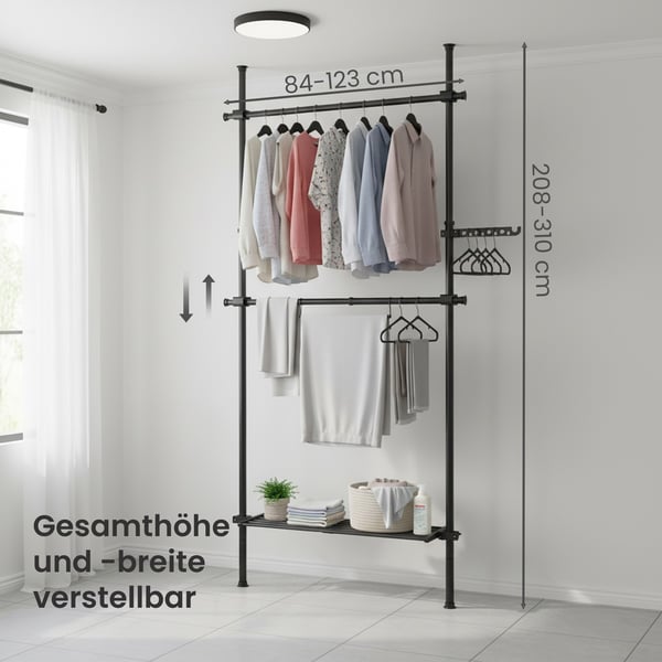 Vaateteline, 33.5x84-123x220-300 cm, Musta