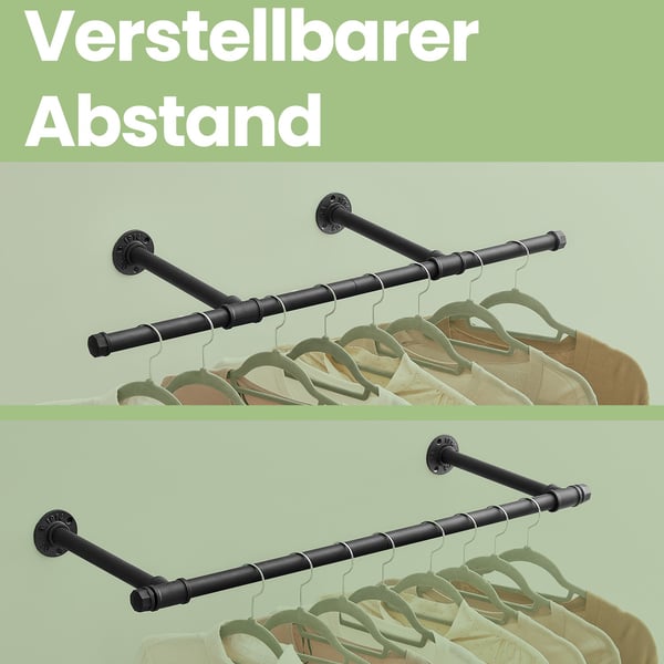 Vaateripustin, teollinen, 30.4x170x7 cm, musta
