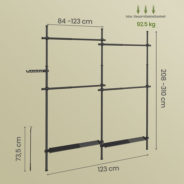Klesstativ, 33.5x162x220 cm, Svart