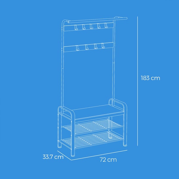 Hattehylle med skobenk, 33,7x72x183 cm, eik
