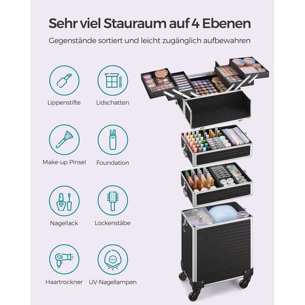 Makeupkuffert med hjul, 34x24x79,3 cm, sort
