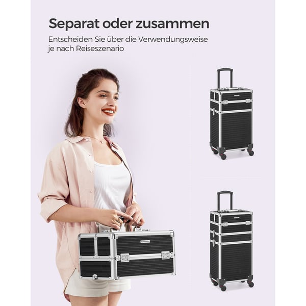 Makeupkuffert med hjul, 34x24x79,3 cm, sort