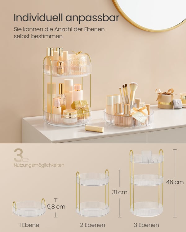 Sminkeorganisator, 23x23x46 cm, Transparent