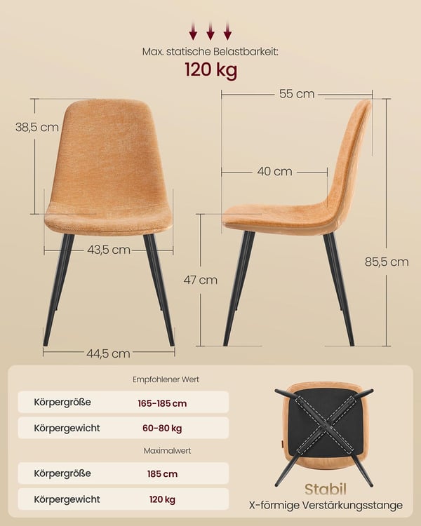 Spisestol, 55x43,5x85,5 cm, Brun