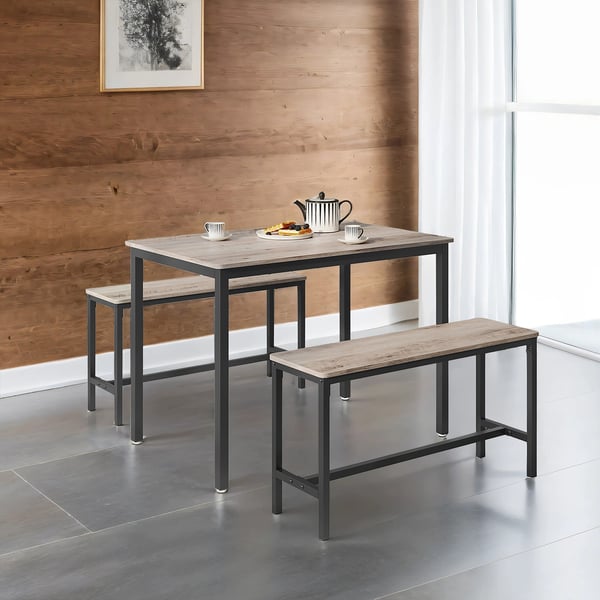 Spisebord med 2 bænke, 70x110x75 cm, gråbeige