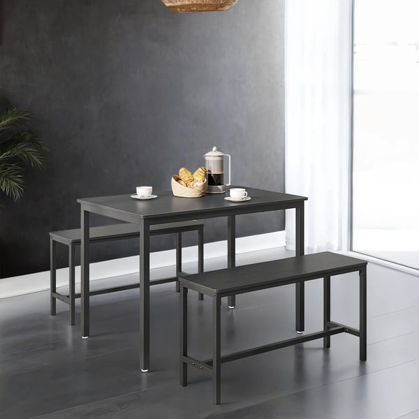 Spisebord med 2 benker, stålramme, 70x110x75 cm, askesvart