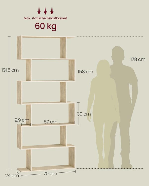 Bogreol, 24x70x191 cm, beige