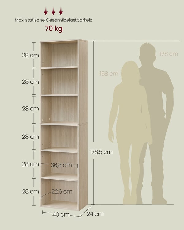 Kirjahylly, 40x24x178,5 cm, Beige