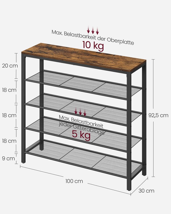 Skohylle, 100x30x92,5 cm, Brun