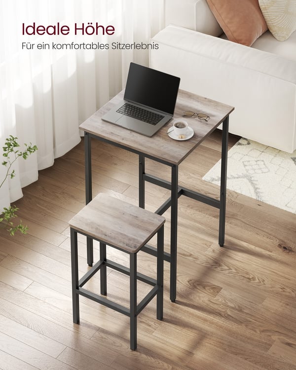 Spisebord med 2 barkrakker, 60x60x90 cm, 30x40x65 cm, brun svart