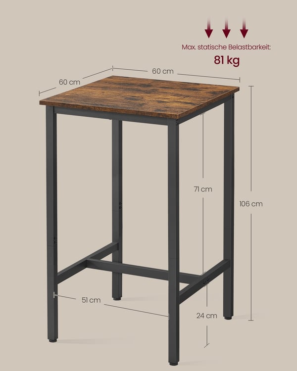 Barbord, 60x60x106 cm, Brun-Svart