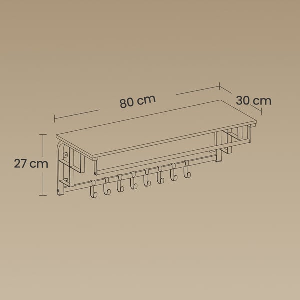 Vegghengt knaggrekke, 30x80x27 cm, Brun