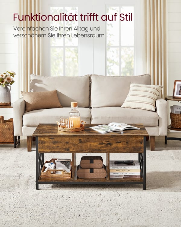 Sofabord, 50x100x46,5-62 cm, Brun Sort