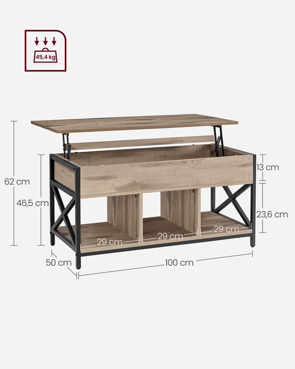 Sofabord, 50x100x46,5-62 cm, Brun Sort