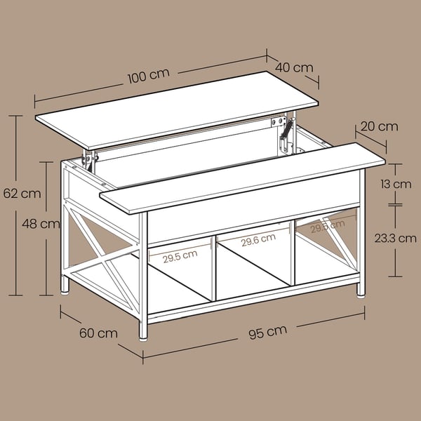 Soffbord, 60x100x48-62 cm, Grå