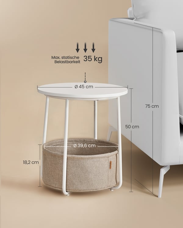 Sidebord, Rund, Hvit Beige