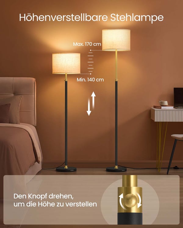 Gulvlampe, 30x30x140-170 cm, Guld