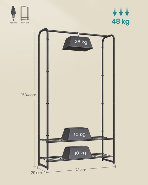 Klädställ, 29x73x158,4 cm, Svart