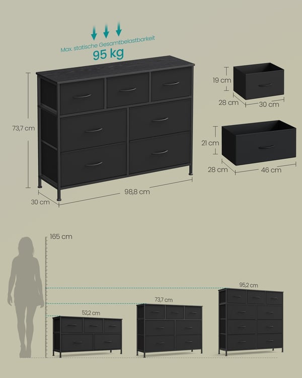 Kommode, 30x98,8x73,7 cm, Svart