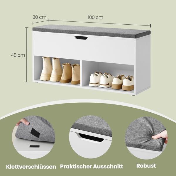 Kenkäpenkki, 100x30x48 cm, Valkoinen