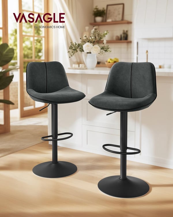 Barstol Sæt af 2, 49,5x45x88,5-109,5 cm, Antracitgrå