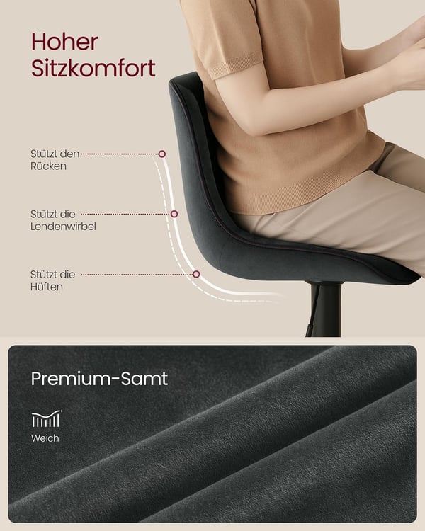 Barstol Sæt af 2, 49,5x45x88,5-109,5 cm, Antracitgrå