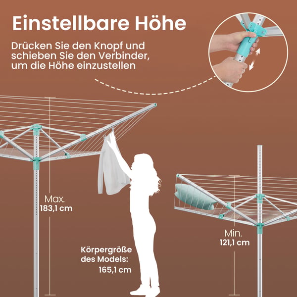 Roterende tørrestativ, 170x170x121-183 cm, Sort